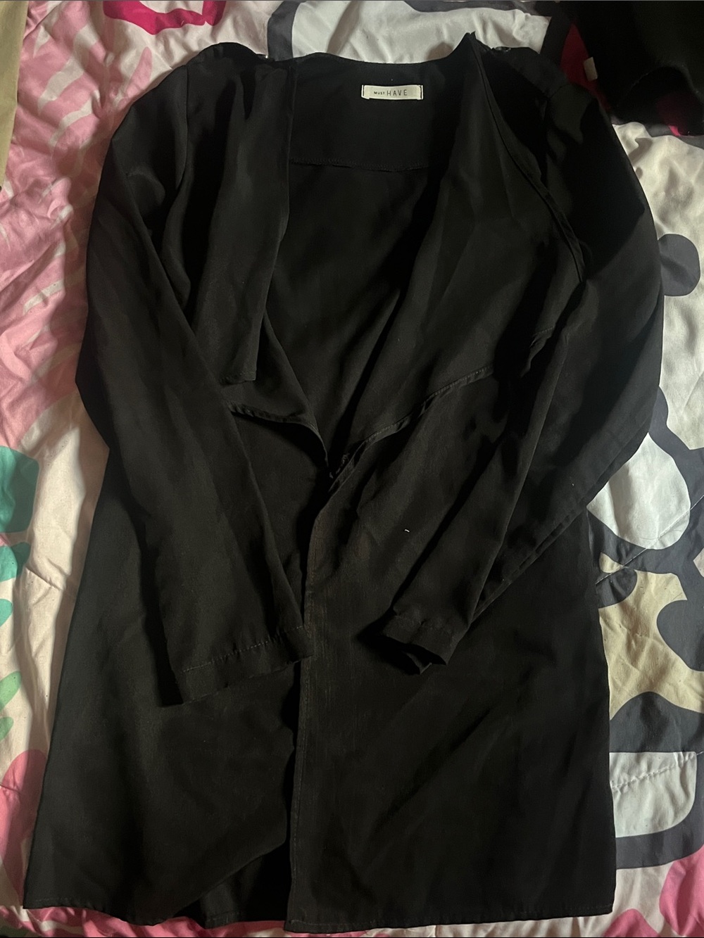Must Have Black Open-Front Draped Trench Jacket